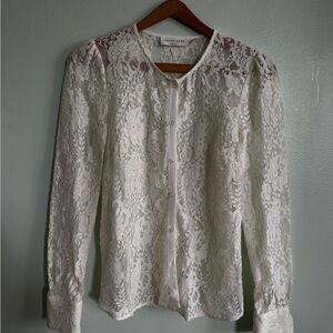Zara White Lace Long Sleeve Blouse